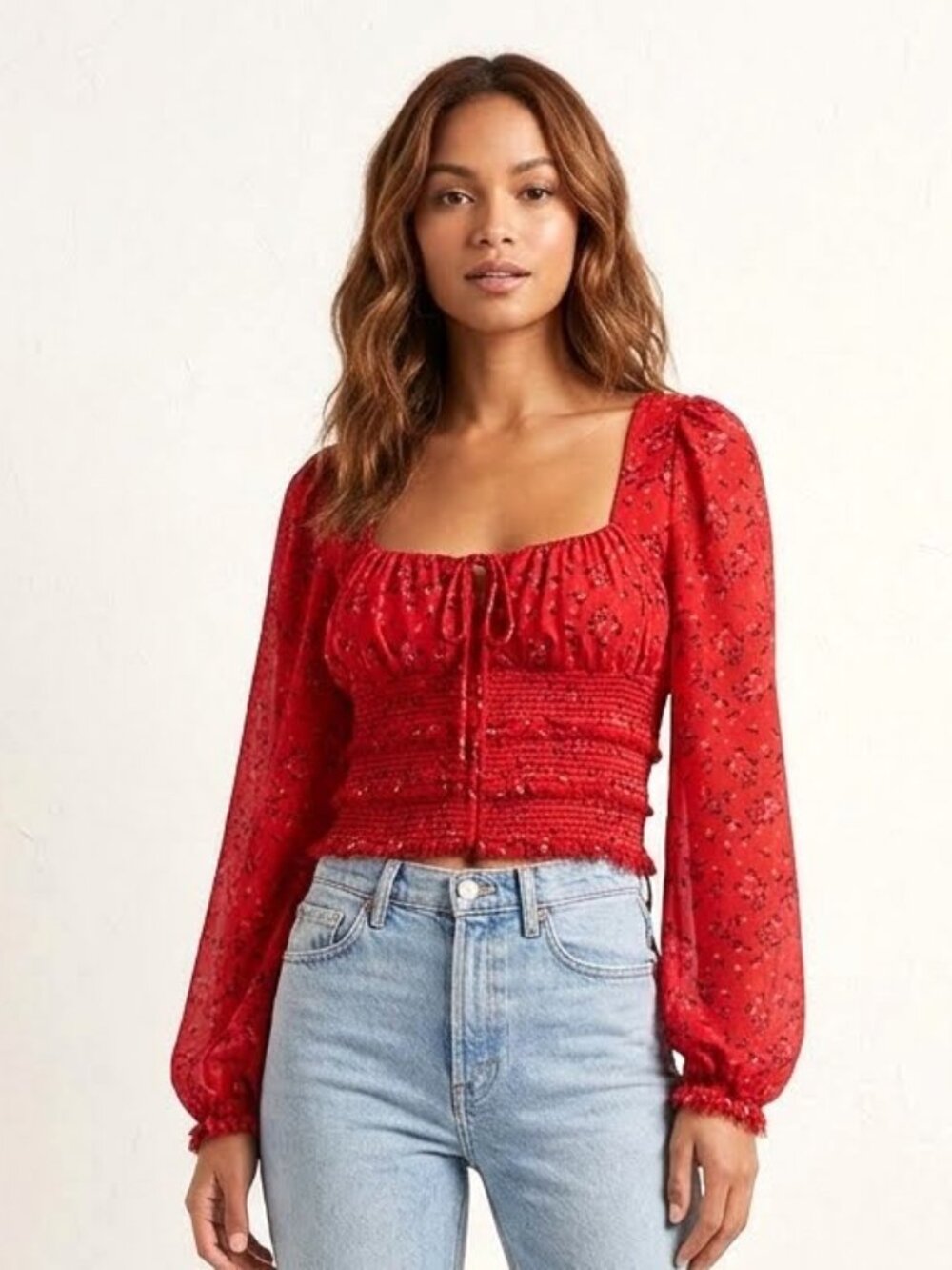 Free People red Lolita print top, size XS